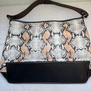 Large Double J Saddlery Leather Snakeskin Embossed Tote Bag 20 x 15